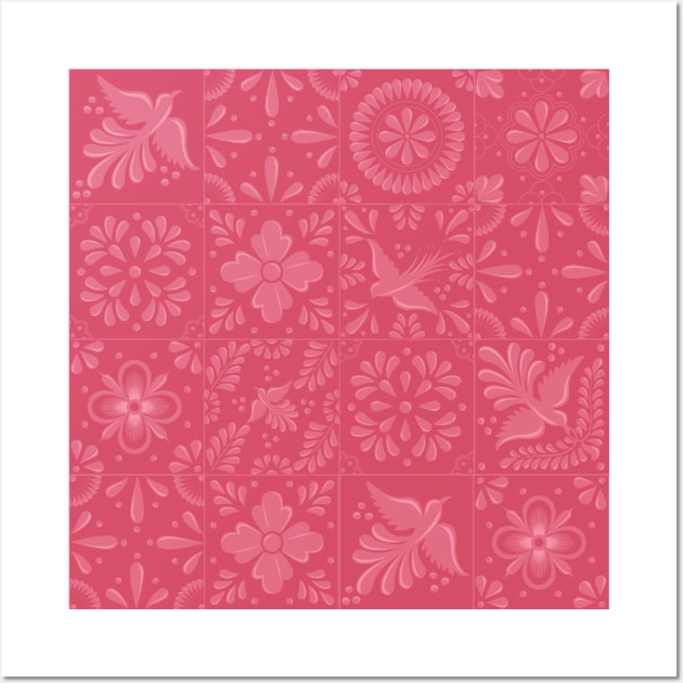 Mexican Pink Talavera Tile Pattern by Akbaly Wall Art by Akbaly